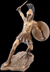 Detaljeret Veronese-statuette af græsk kriger med sværd og skjold